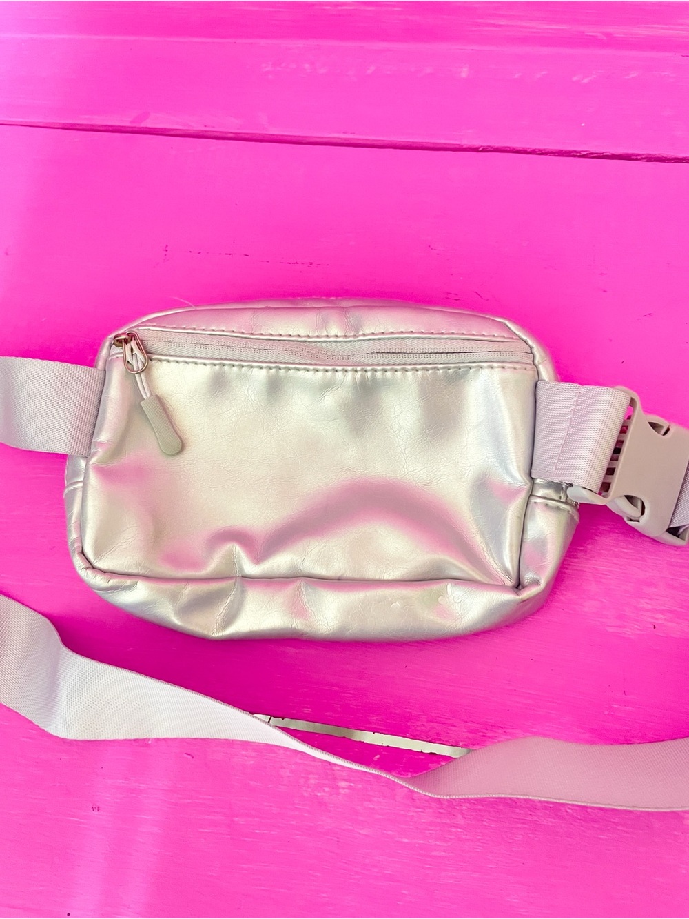 Metallic Silver Women's Waist Bag - Sleek Hands-Free Belt Bag - Picture 2 of 3